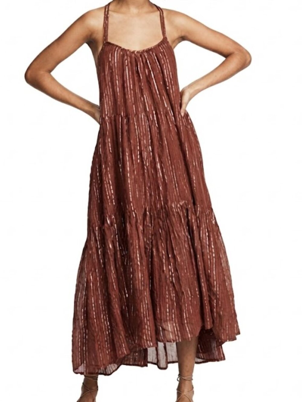 Ulla Johnson Samara Dress Mahogany Metallic Tiered Size 4